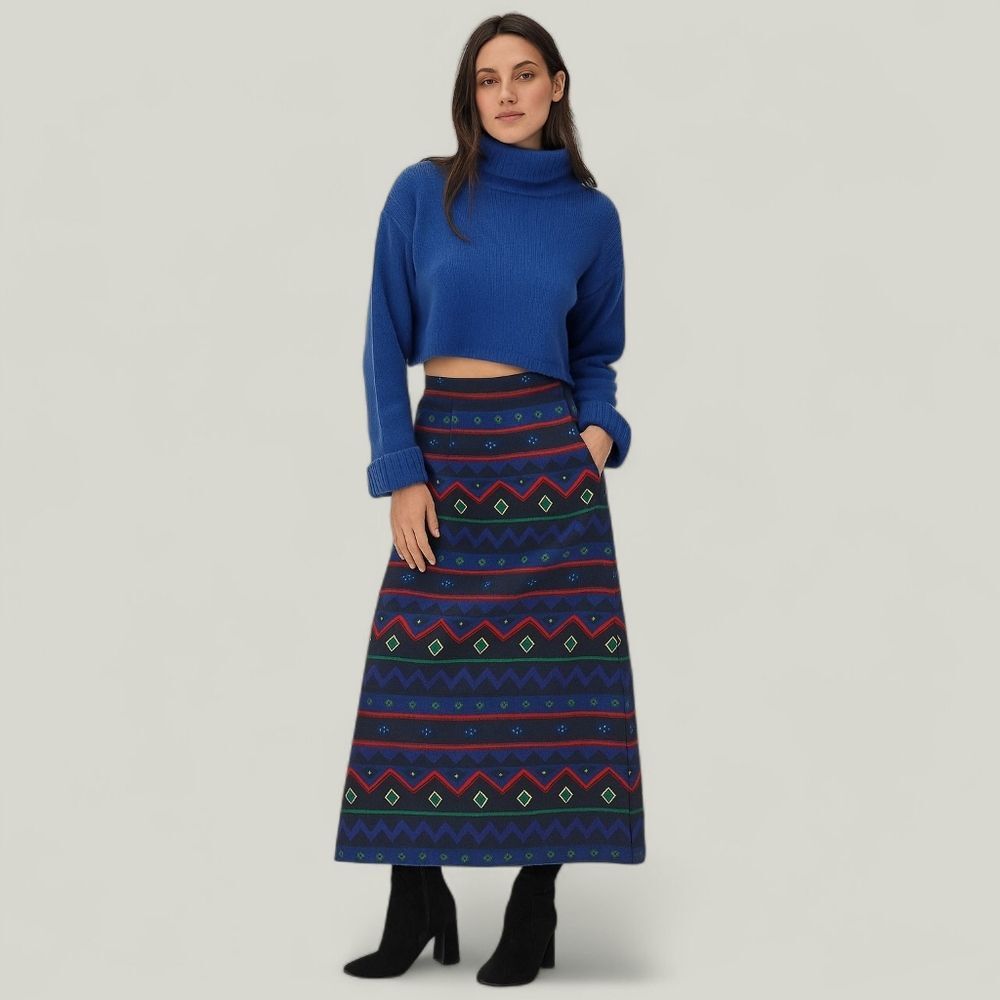 Vintage Eagle's Eye Aztec Print Wrap Skirt Eometric Cotton Twill Maxi 28" waist